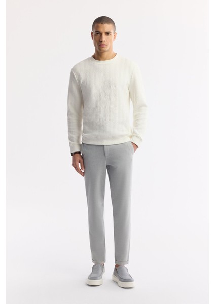 Erkek Açık Gri Slim Fit Beli Lastikli Bi Stretch Chino Pantolon B003033