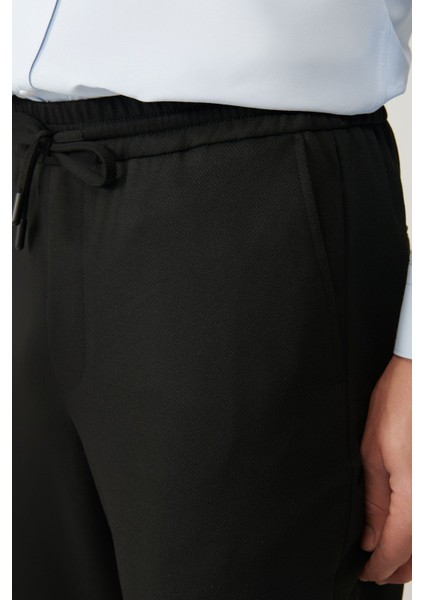 Erkek Siyah Relaxed Fit Yandan Cepli Bağcıklı Jogger Pantolon B003005