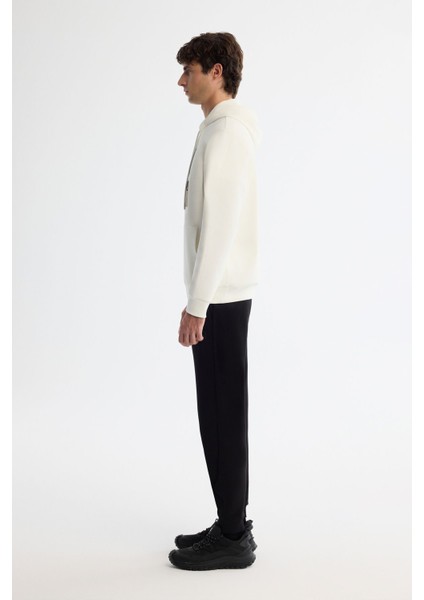 Erkek Ekru Kapüşonlu Pamuklu Baskılı Elastan Sweatshirt A42Y1321
