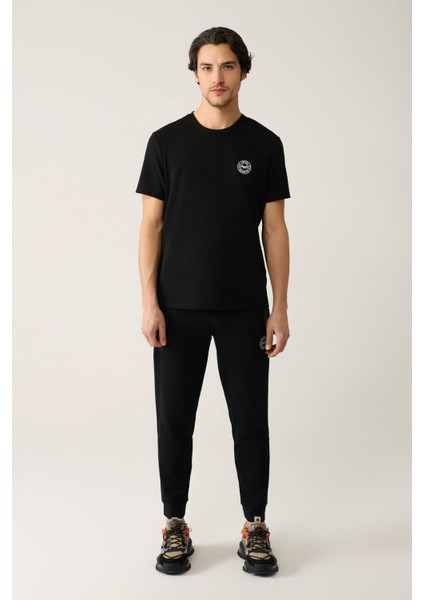 Erkek Siyah Bisiklet Yaka Jersey Kumaş Garnili T-shirt A41y1114 indirimleri