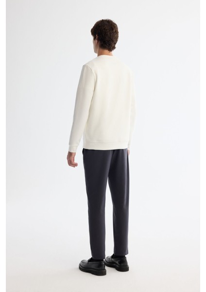 Erkek Ekru Bisiklet Yaka Pamuklu Baskılı Elastan Sweatshirt A42y1267 fırsatları