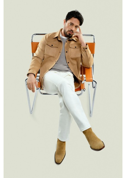 Erkek Ekru Berlin Slim Fit Rinse Yıkamalı Esnek Pantolon A41Y3504
