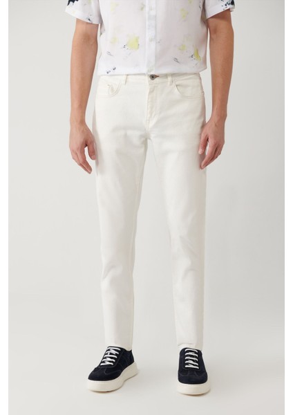 Erkek Ekru Berlin Slim Fit Rinse Yıkamalı Esnek Pantolon A41Y3504