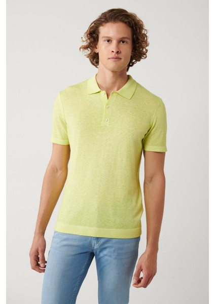 Erkek Neon Yeşil 3 Düğmeli Garment Dyed Polo Yaka Triko T-shirt A41y5067 modelleri