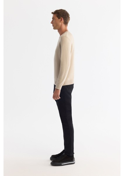 Erkek Bej Regular Fit Viskon Bisiklet Yaka Triko Kazak B005132
