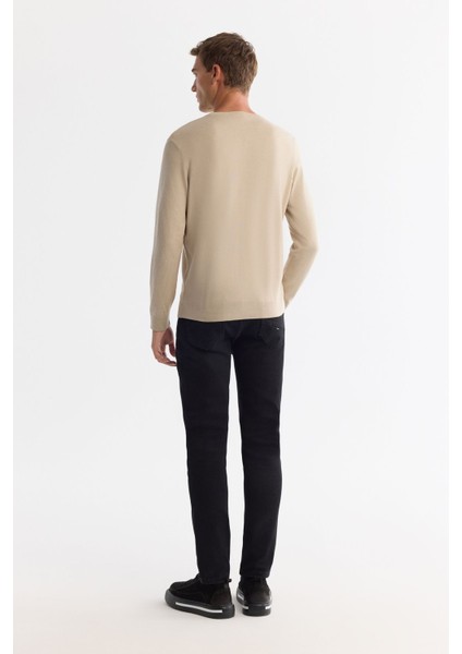 Erkek Bej Regular Fit Viskon Bisiklet Yaka Triko Kazak B005132