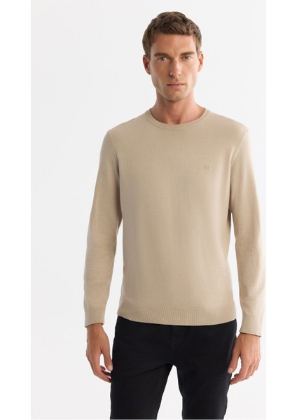 Erkek Bej Regular Fit Viskon Bisiklet Yaka Triko Kazak B005132