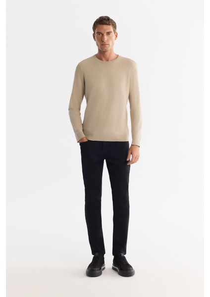 Erkek Bej Regular Fit Viskon Bisiklet Yaka Triko Kazak B005132