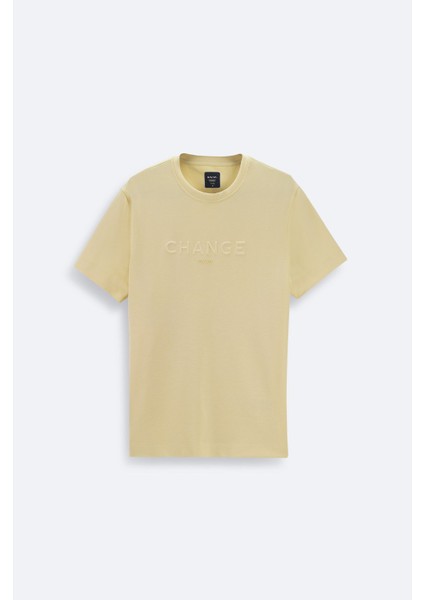 Erkek Sarı Soft Touch Bisiklet Yaka Baskılı T-Shirt A41Y1333