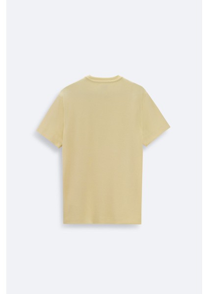 Erkek Sarı Soft Touch Bisiklet Yaka Baskılı T-Shirt A41Y1333