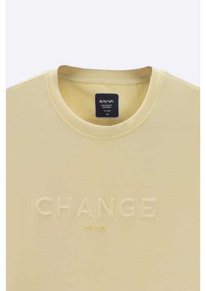 Erkek Sarı Soft Touch Bisiklet Yaka Baskılı T-Shirt A41Y1333