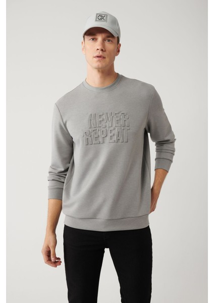 Erkek Gri Bisiklet Yaka Soft Touch Gofreli Sweatshirt A41y1235