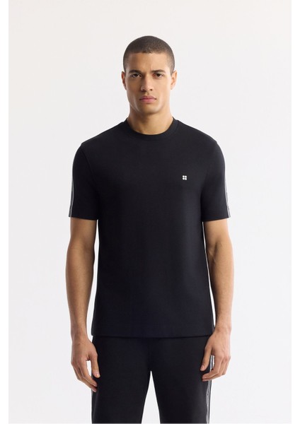 Erkek Siyah Bisiklet Yaka Baskı Detaylı İnterlok T-Shirt A51Y1150