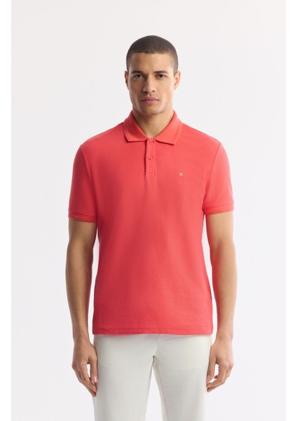 Erkek Kırmızı Regular Fit %100 Pamuk Hızlı Kuruyan Kıvrılmayan Polo Yaka T-Shirt B001032