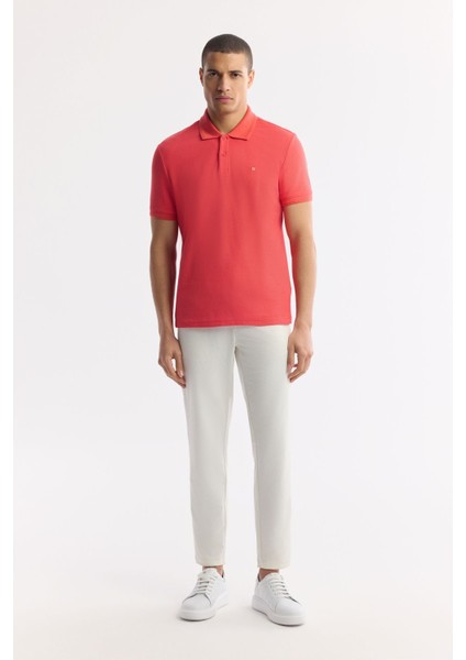 Erkek Kırmızı Regular Fit %100 Pamuk Hızlı Kuruyan Kıvrılmayan Polo Yaka T-Shirt B001032