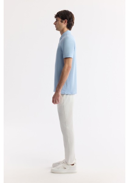 Erkek Açık Mavi Regular Fit %100 Pamuk Hızlı Kuruyan Kıvrılmayan Polo Yaka T-Shirt B001032
