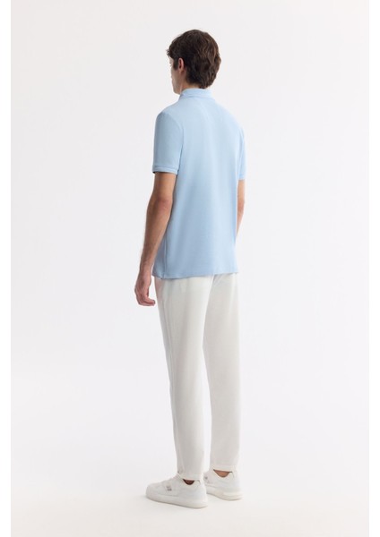 Erkek Açık Mavi Regular Fit %100 Pamuk Hızlı Kuruyan Kıvrılmayan Polo Yaka T-Shirt B001032