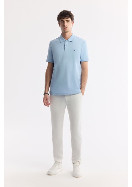 Erkek Açık Mavi Regular Fit %100 Pamuk Hızlı Kuruyan Kıvrılmayan Polo Yaka T-Shirt B001032