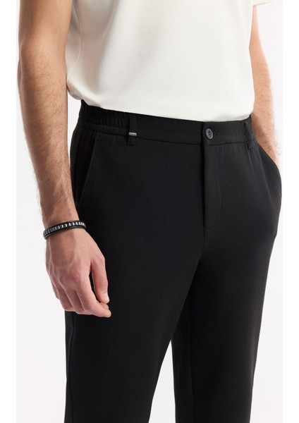 Erkek Siyah Slim Fit Beli Lastikli Bi Stretch Chino Pantolon B003033