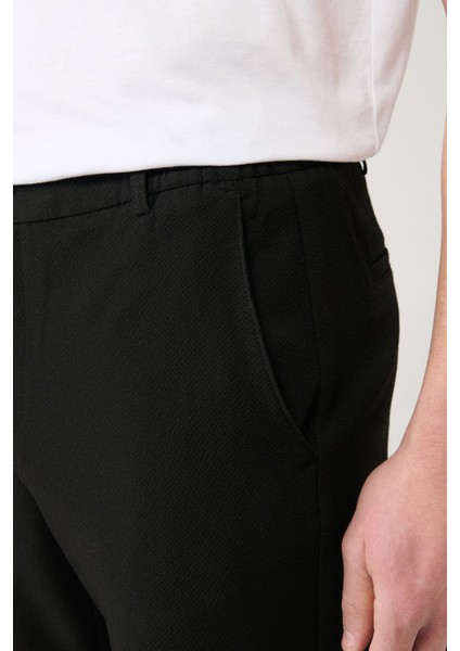 Erkek Siyah Slim Fit Beli Lastikli Bi Stretch Chino Pantolon B003033