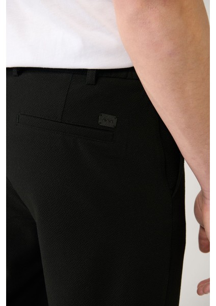 Erkek Siyah Slim Fit Beli Lastikli Bi Stretch Chino Pantolon B003033