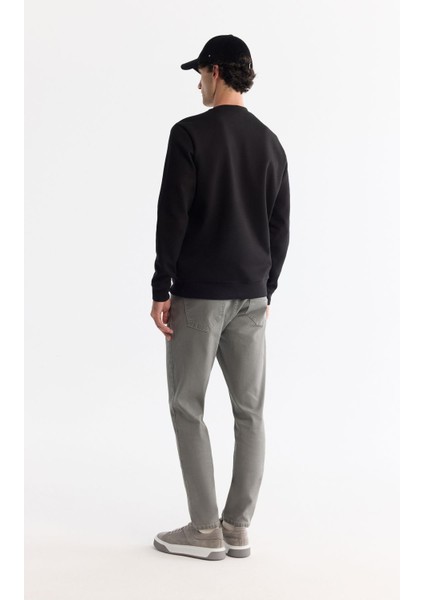 Erkek Siyah Bisiklet Yaka Kolay Ütülenebilir Pamuklu Sweatshirt A42y1270 fırsatları