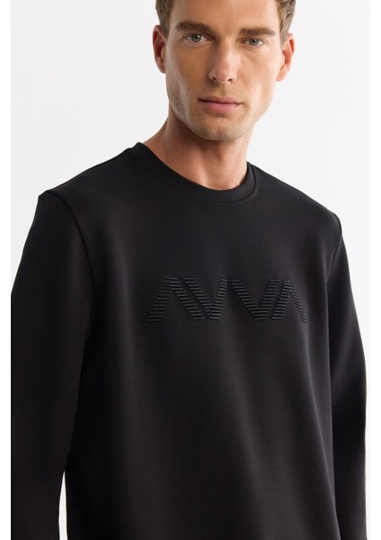 Erkek Siyah Bisiklet Yaka Pamuklu Baskılı Elastan Sweatshirt A42y1227 fiyatları