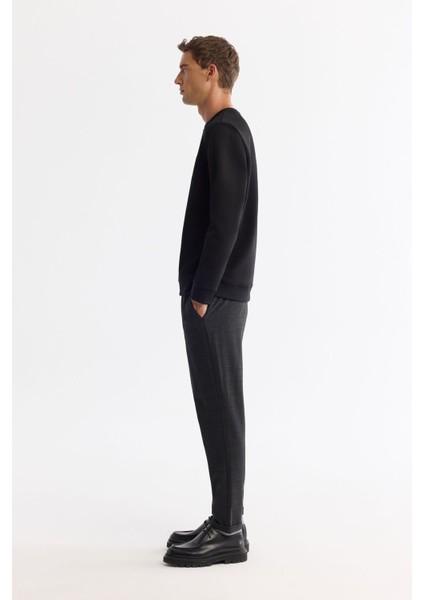 Erkek Siyah Bisiklet Yaka Pamuklu Baskılı Elastan Sweatshirt A42y1227 modelleri