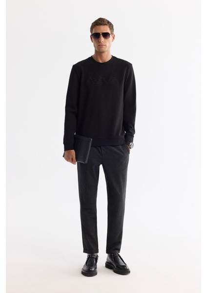 Erkek Siyah Bisiklet Yaka Pamuklu Baskılı Elastan Sweatshirt A42y1227 indirimleri