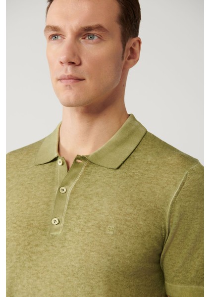 Erkek Haki 3 Düğmeli Garment Dyed Polo Yaka Triko T-shirt A41y5067 fiyatları