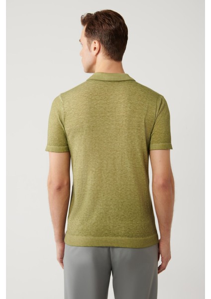 Erkek Haki 3 Düğmeli Garment Dyed Polo Yaka Triko T-shirt A41y5067 fırsatları