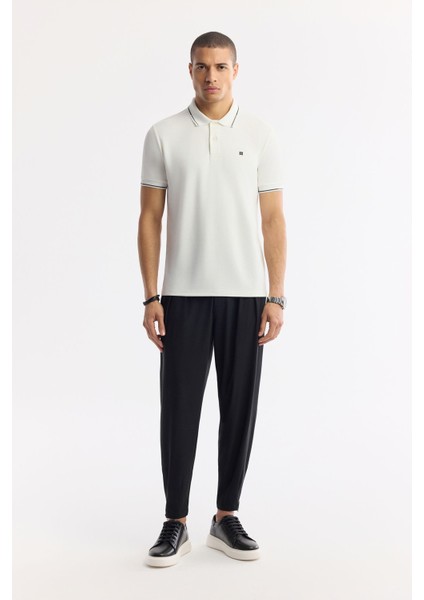Erkek Ekru Düğmeli Polo Yaka Soft Touch Logo Detaylı T-Shirt A51Y1000