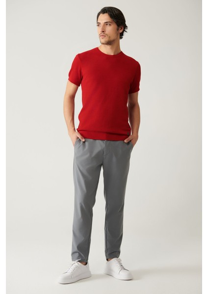 Erkek Gri Slim Fit Beli Lastikli 360 Derece Esnek Teknik Kumaş Pantolon A41y3077