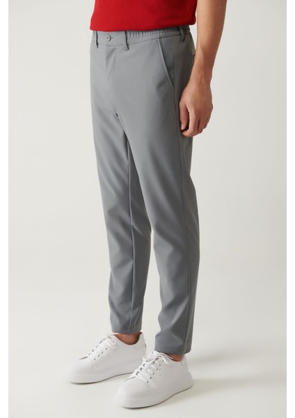 Erkek Gri Slim Fit Beli Lastikli 360 Derece Esnek Teknik Kumaş Pantolon A41y3077 modelleri