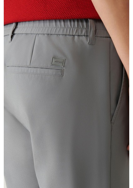 Erkek Gri Slim Fit Beli Lastikli 360 Derece Esnek Teknik Kumaş Pantolon A41y3077