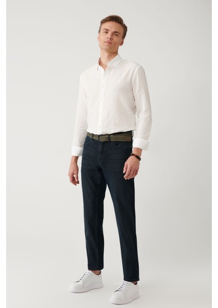 Erkek Lacivert Eskitme Yıkamalı Jean Pantolon A41Y3510