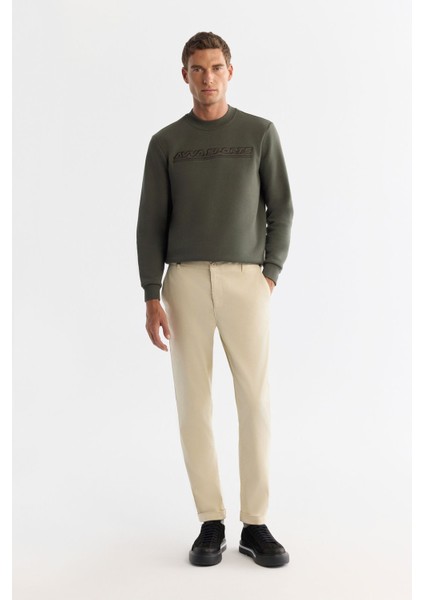 Erkek Bej Slim Fit Yanı Lastikli Yumuşak Tuşeli Duble Paça Pantolon A42Y3007