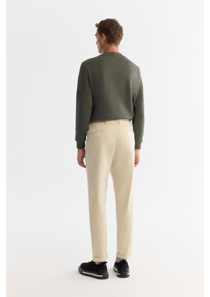 Erkek Bej Slim Fit Yanı Lastikli Yumuşak Tuşeli Duble Paça Pantolon A42Y3007