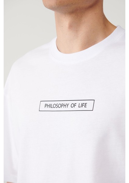 Erkek Beyaz %100 Pamuk Bisiklet Yaka Baskılı T-shirt A41y1173 fiyatları