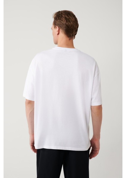 Erkek Beyaz %100 Pamuk Bisiklet Yaka Baskılı T-shirt A41y1173 fırsatları