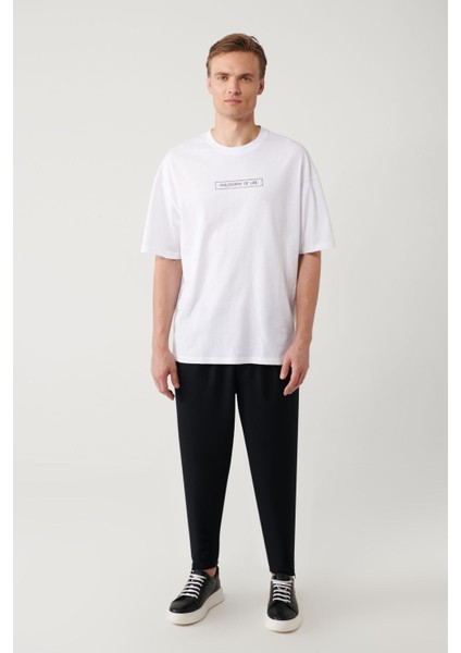 Erkek Beyaz %100 Pamuk Bisiklet Yaka Baskılı T-shirt A41y1173 indirimleri