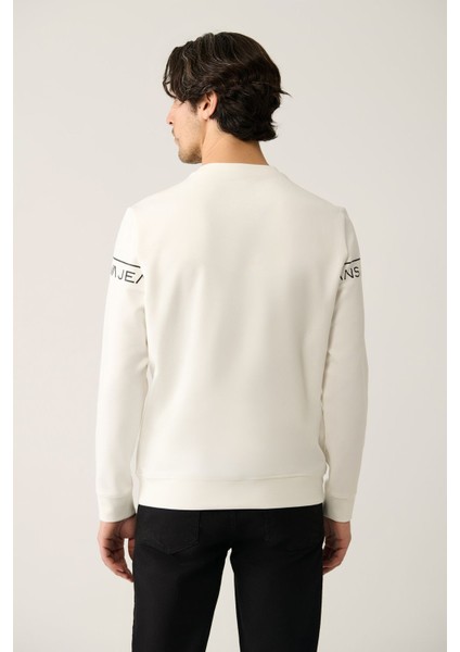 Erkek Beyaz Bisiklet Yaka Interlok Baskılı Sweatshirt A41y1241 fırsatları