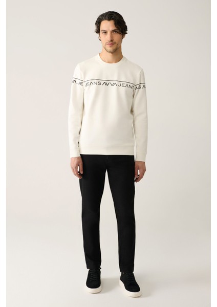 Erkek Beyaz Bisiklet Yaka Interlok Baskılı Sweatshirt A41y1241 indirimleri