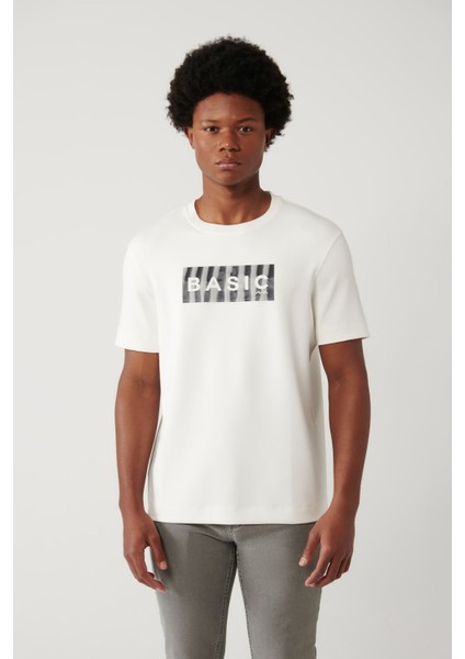 Erkek Beyaz Soft Touch Hologram Baskılı Bisiklet Yaka T-Shirt A41Y1335