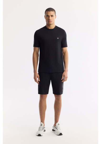 Erkek Siyah Bisiklet Yaka Baskı Detaylı İnterlok T-Shirt A51Y1150