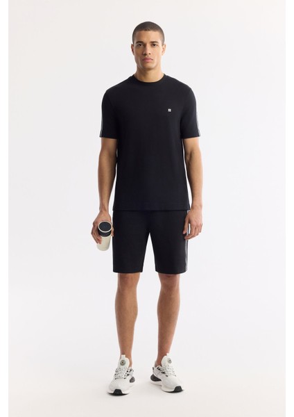 Erkek Siyah Bisiklet Yaka Baskı Detaylı İnterlok T-Shirt A51Y1150