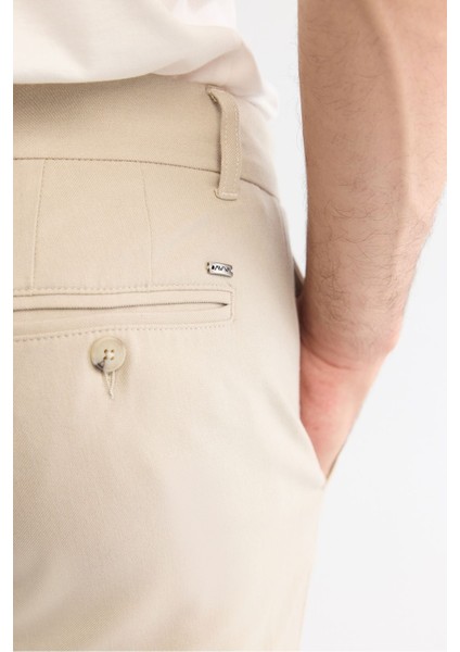 Erkek Bej Slim Fit Klasik Bel Yumuşak Tuşeli Chino Pantolon B003035