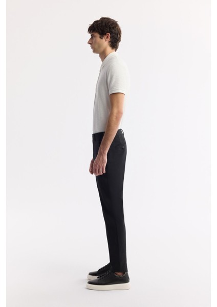 Erkek Siyah Slim Fit Klasik Bel Yumuşak Tuşeli Chino Pantolon B003035