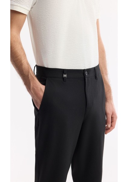 Erkek Siyah Slim Fit Klasik Bel Yumuşak Tuşeli Chino Pantolon B003035