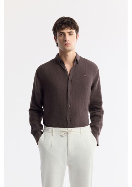 Erkek Kırık Beyaz Relaxed Fit Beli Bağcıklı Keten Karışımlı Chino Pantolon B003036